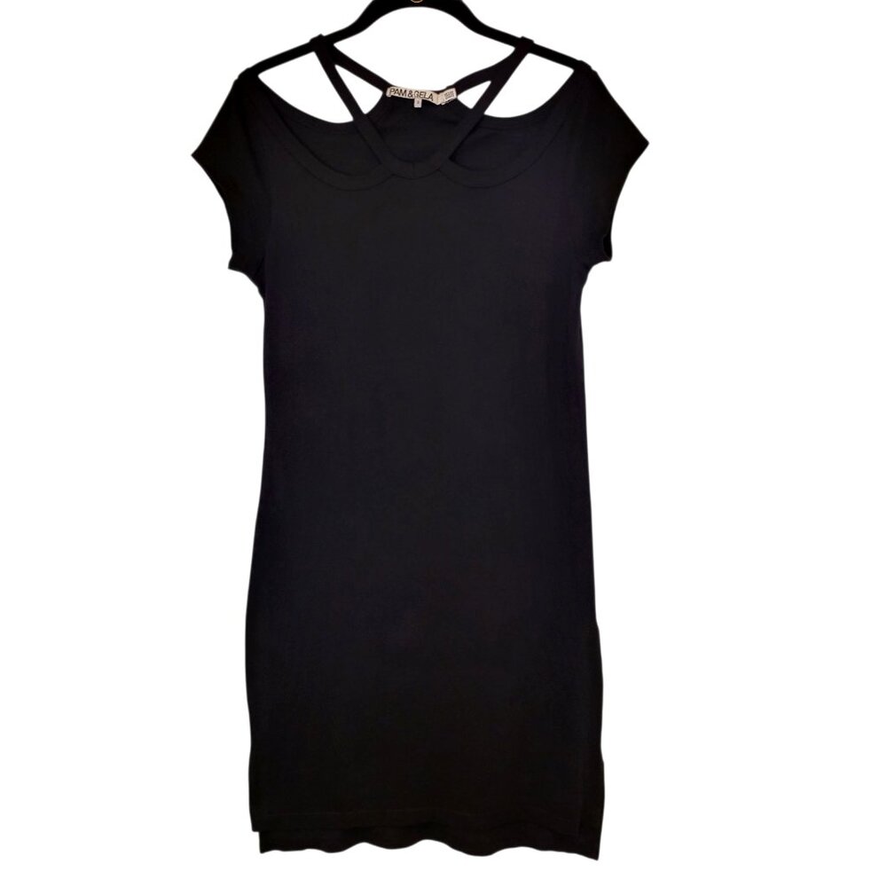 Pam & Gela Women Black Short Sleeve Casual Chic Summer T-Shirt Dress Sz Small